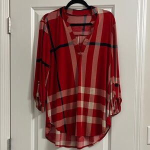Chic Red Plaid Women's Blouse